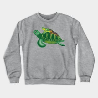 A big turtle with babies on his back Crewneck Sweatshirt